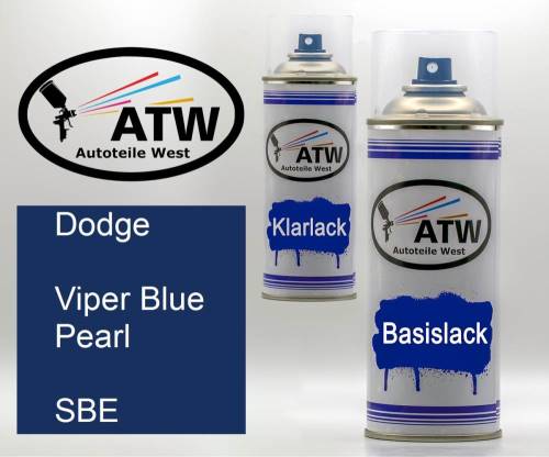Dodge, Viper Blue Pearl, SBE: 400ml Sprühdose + 400ml Klarlack - Set, von ATW Autoteile West.